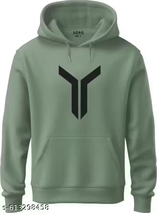 Green hoodie with a black logo on a white background