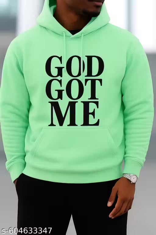 Men Hoody, GOD GOT ME printed with Kangaroo pocket