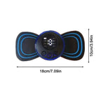 Black and blue electronic device with digital display and measurement details on a white background