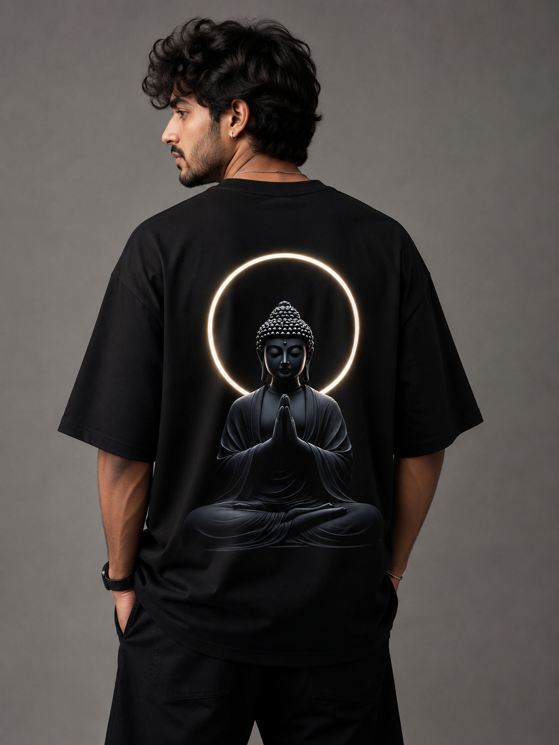 Black Buddha Om oversized T-shirt Back