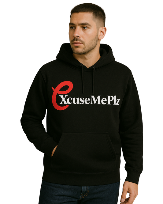 ExcuseMePlz™(Premium-Black) Hoodie, Front side print