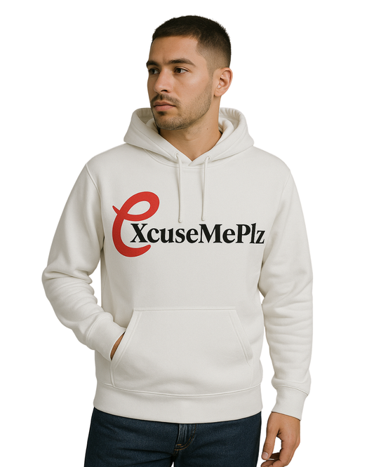 ExcuseMePlz™     (Premium-White)Hoodie Front side print
