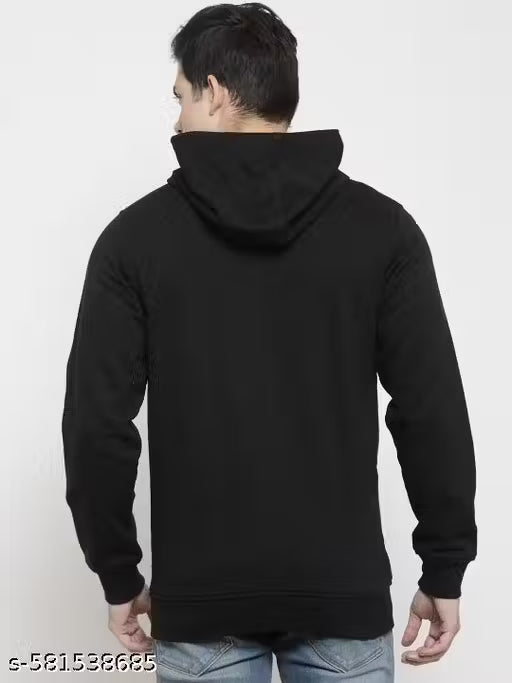 Person wearing a black hoodie from behind on a white background