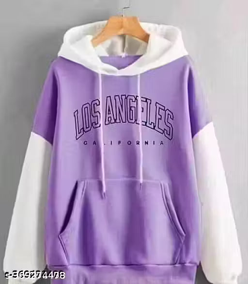 Purple and white hoodie with 'Los Angeles California' text on a gray background